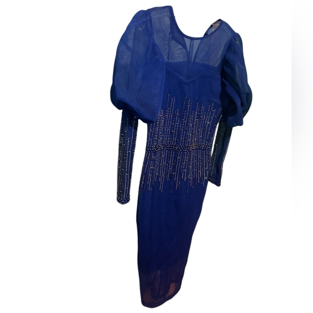 Sauvage airtech fabric mesh fish like net fabric puff sleeve dress size 48 - Picture 6 of 12